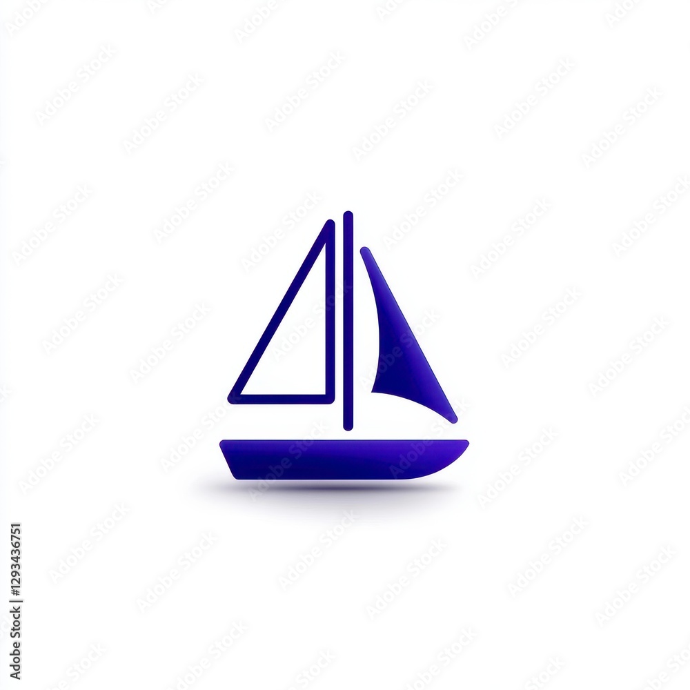 Simple blue sailboat icon, 3D style, isolated on white background. Minimalist nautical graphic Simple blue sailboat icon, 3D style, isolated on white background. Minimalist nautical graphic