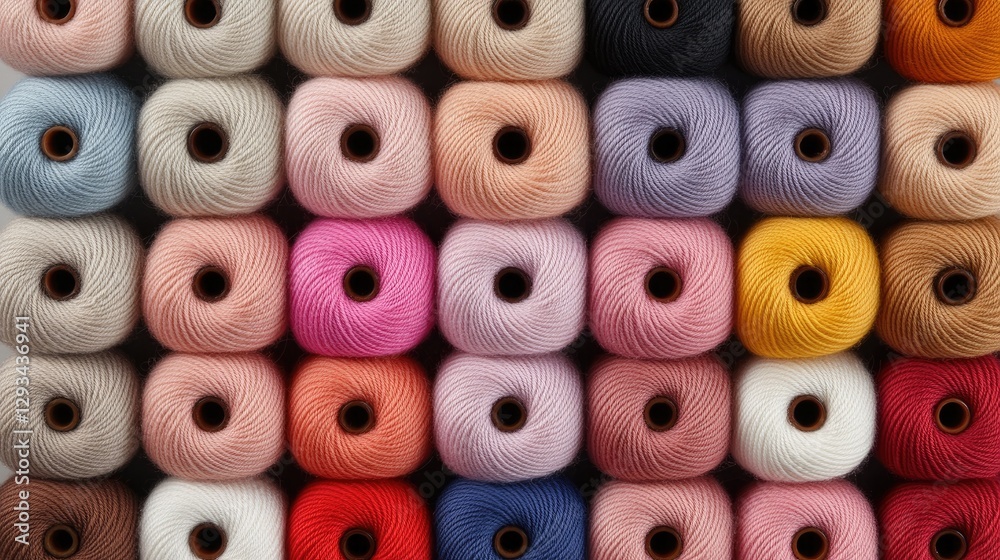 Fototapeta premium Vibrant spools of thread bring life to a sewing studio's wall, inviting creativity in the cloth industry workspace