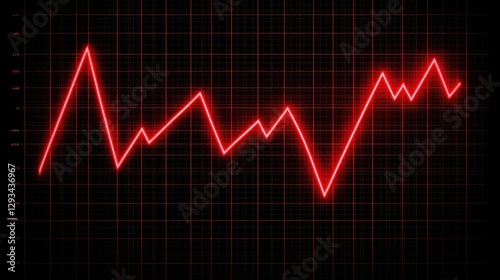 Red line graph on a black background. Concept of business, finance, and stock market.