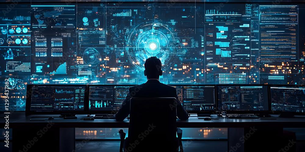 Cybersecurity Analyst at Work - Digital Data Visualization