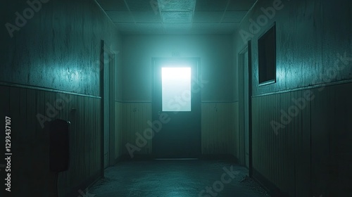 A door in a dark room opens, letting bright white light flood in, captured in 4K resolution.