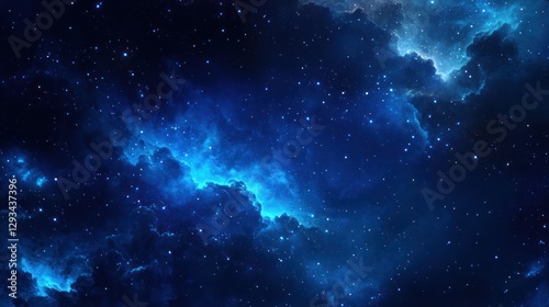 Cosmic Nebula Blue interstellar clouds, stars, space background; astronomy, science fiction