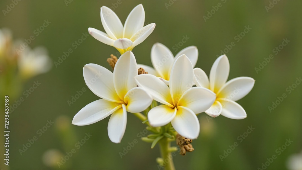 Close-up of Delicate White Plumeria Flowers in Bloom Close-up of Delicate White Plumeria Flowers in Bloom