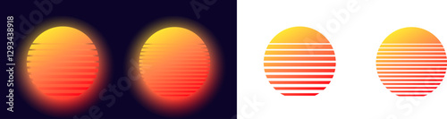 A set of vibrant sun icons featuring horizontal stripe patterns in warm gradient hues.