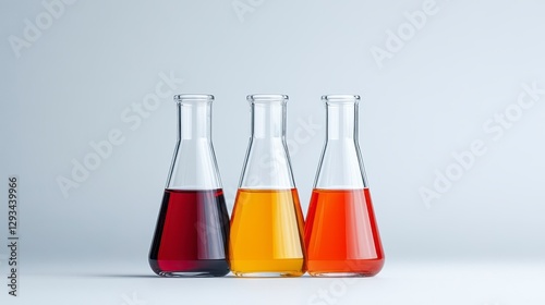 Wallpaper Mural Three Erlenmeyer flasks containing different colored liquids sit on a light gray surface against a white background. The liquids are shades of red Torontodigital.ca