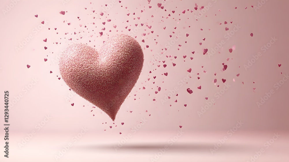Floating pink heart with falling hearts on a pink background Floating pink heart with falling hearts on a pink background