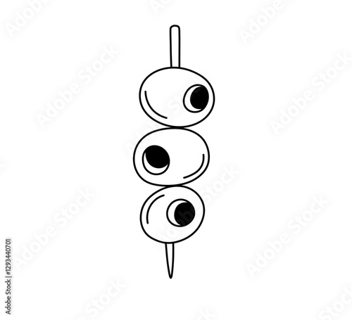 Vector isolated three olives on a skewer colorless black and white contour line easy drawing