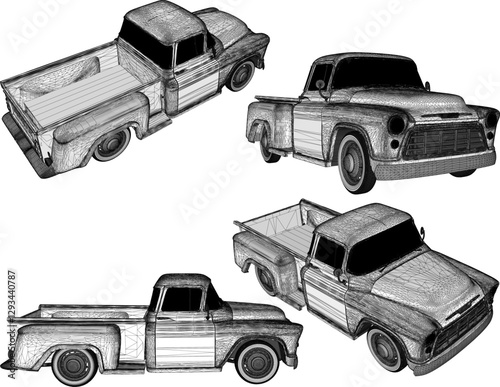 sketch vector illustration design vehicle car truck 4 wd old classic vintage adventure family for tour trip 
