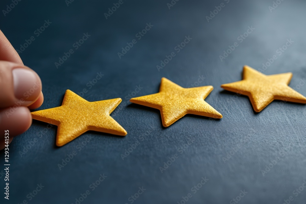 A Hand Placing a Golden Star-shaped Cookie on a Dark Surface: Examining Quality and Achievement in Baking or Decor. A Hand Placing a Golden Star-shaped Cookie on a Dark Surface: Examining Quality and Achievement in Baking or Decor.