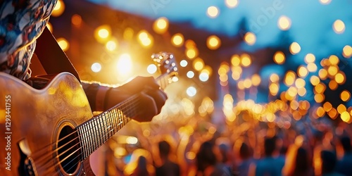 summer concerts concept. Acoustic guitar performance at a lively outdoor event