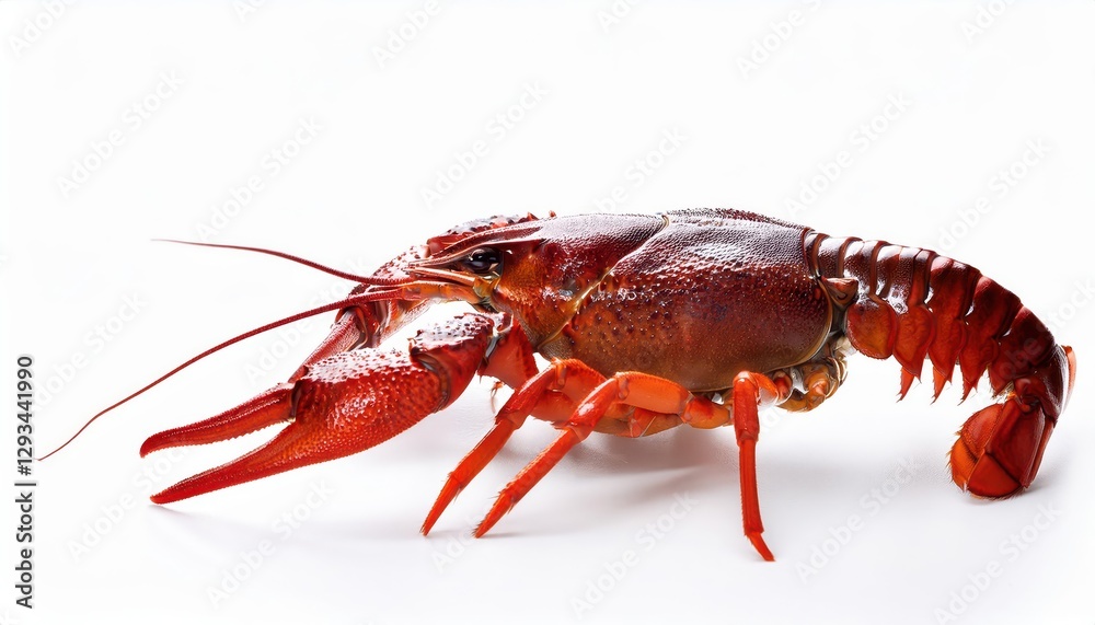 Vibrant and Captivating Closeup of a Crayfish against a Pristine White Backdrop, Showcasing the Intricate Details of this Colorful Crustacean in Stunning Clarity. Vibrant and Captivating Closeup of a Crayfish against a Pristine White Backdrop, Showcasing the Intricate Details of this Colorful Crustacean in Stunning Clarity.