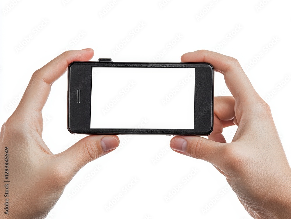 Two Hands Holding a Smartphone with Blank Screen for Photography Use