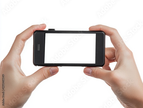 Obraz na płótnie Two Hands Holding a Smartphone with Blank Screen for Photography Use w salonie
