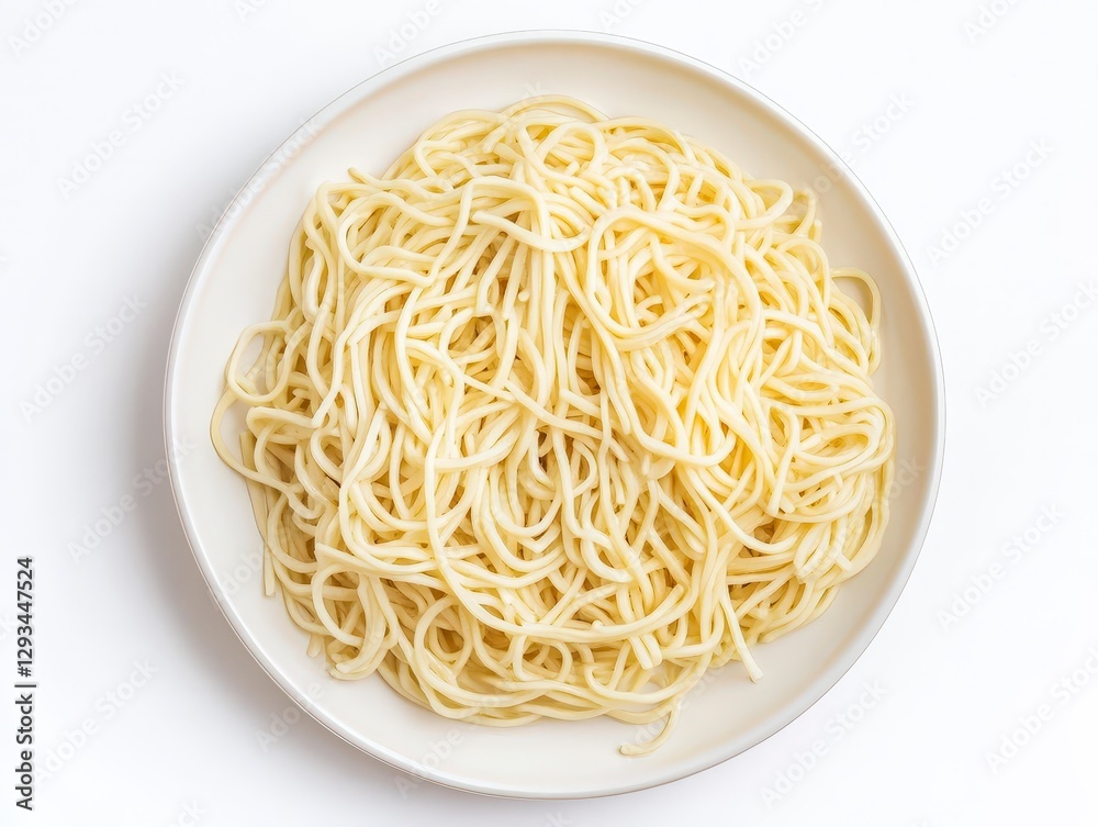 Plain Cooked Spaghetti Noodles on a White Plate for Cuisine Use Plain Cooked Spaghetti Noodles on a White Plate for Cuisine Use