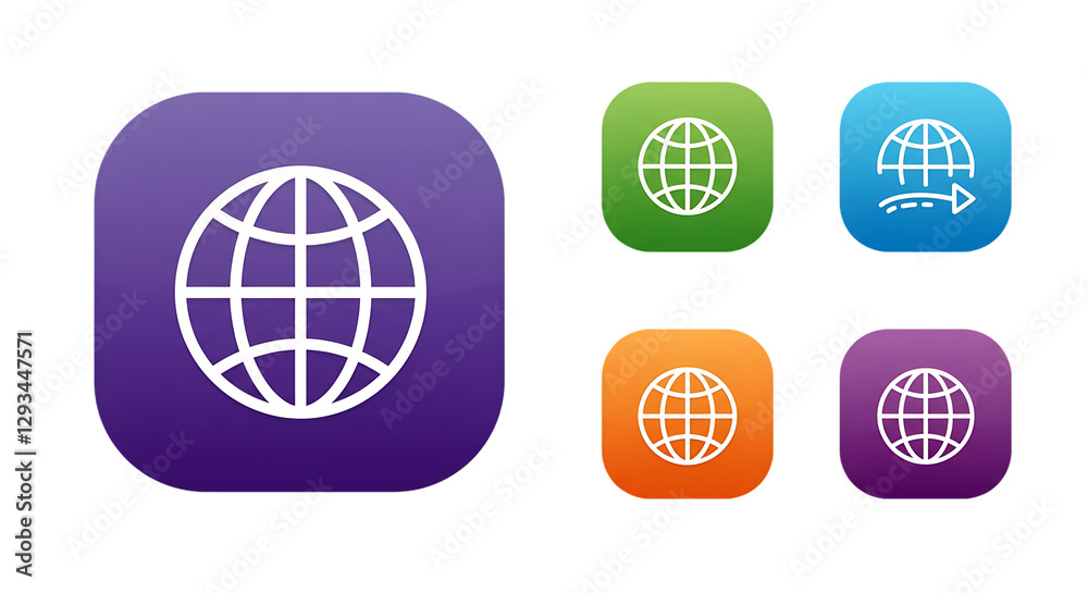Obraz premium Globe Icon Set Displaying Global Connection and Communication Theme