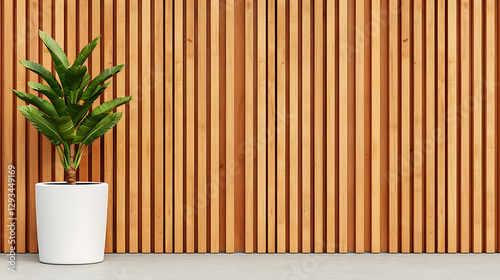 Obraz na płótnie Modern Plant in White Pot Against Wooden Wall w salonie