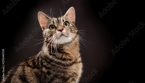Curious Tabby Cat Stretching Neck Up Side A Playful Portrait of a Cozy Home Feline, Showcasing a SoftFocus Textured Fur and Expressive Eyes in a Warm Ambiance.