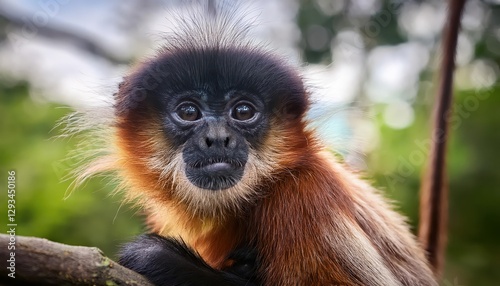 Cute and Adorable Spider Monkey in Lush Jungle Habitat, Capturing Joyful Antics Amidst Vibrant Greens and Rich Textures, Striking a Perfect Moment of Closeness with Nature.