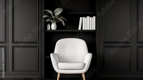 Modern White Armchair in Dark Room Interior