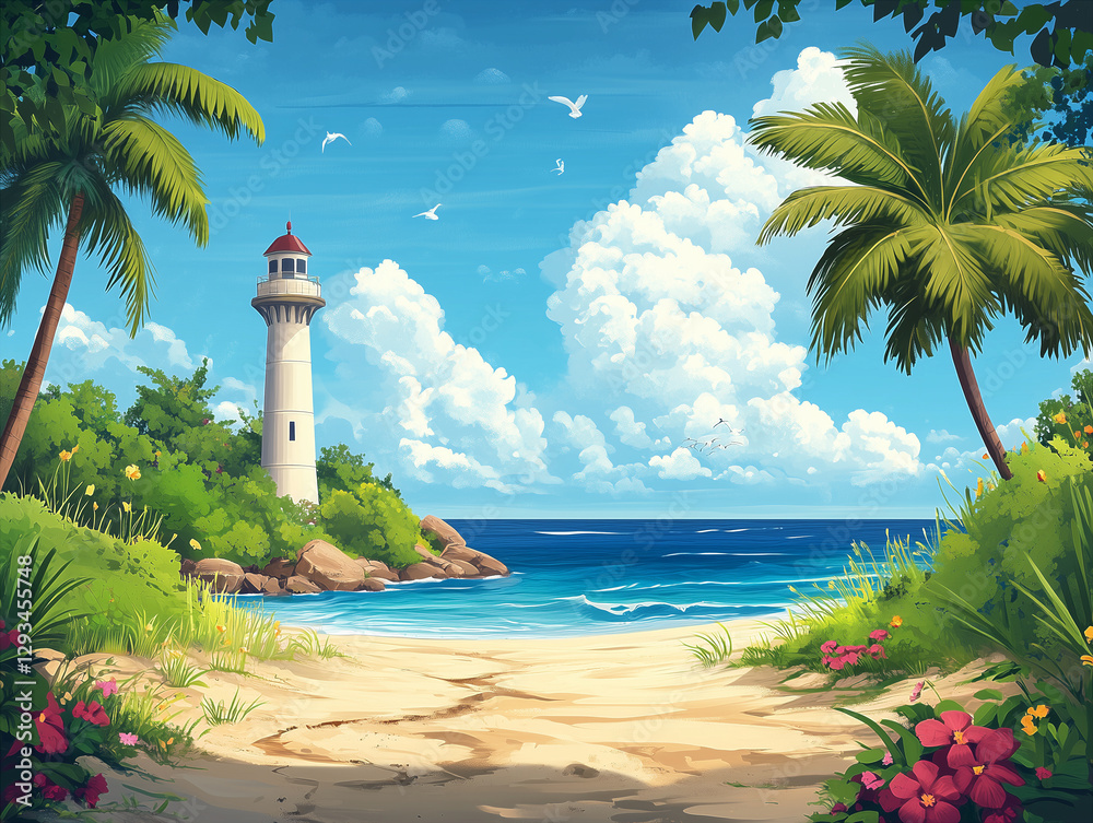 Warm and inviting summer shore, tropical palm trees. Warm and inviting summer shore, tropical palm trees.