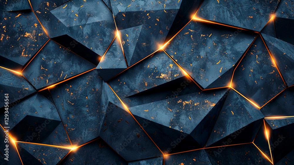 Create an abstract background template featuring a premium luxurious dark blue color scheme with an opulent triangle pattern and golden illumination lines. Create an abstract background template featuring a premium luxurious dark blue color scheme with an opulent triangle pattern and golden illumination lines.
