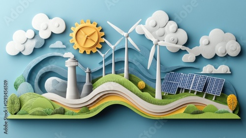Layered Paper Cut Artwork Depicting Transition to Renewable Energy