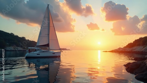 Golden light on sailboat moored in Dana Point, orange county, boat, water