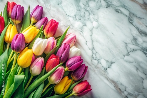 Vintage Tulips on Marble: Elegant Spring Banner with Copy Space