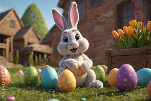 Adorable rabbit and eggs at Easter