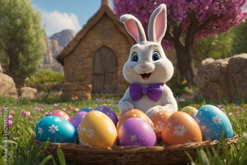 Adorable rabbit and eggs at Easter