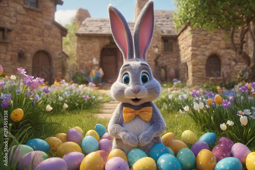 Adorable rabbit and eggs at Easter