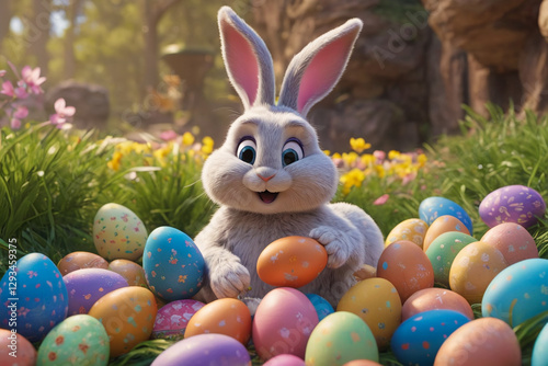 Adorable rabbit and eggs at Easter