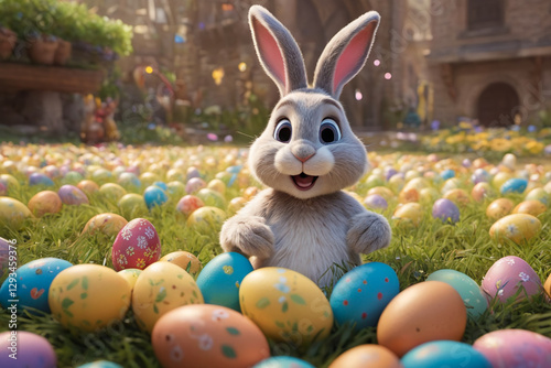 Adorable rabbit and eggs at Easter