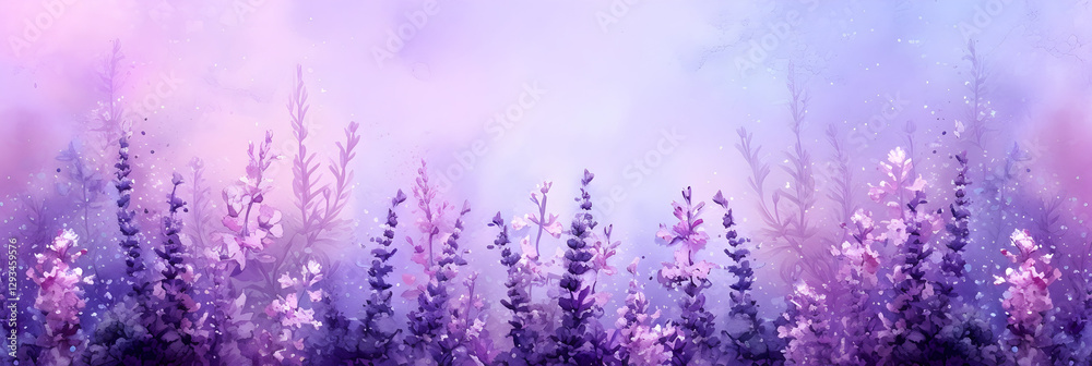 Naklejka premium Title: Dreamy lavender field in soft watercolor style