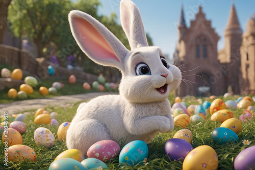 Adorable rabbit and eggs at Easter