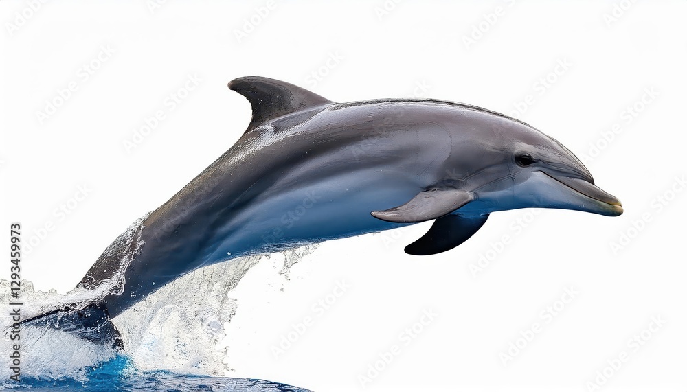 Playful Bottlenose Dolphin Leaping in High Definition against a Pure White Background, Capturing the Grace and Agility of Natures Marvelous Creatures. Playful Bottlenose Dolphin Leaping in High Definition against a Pure White Background, Capturing the Grace and Agility of Natures Marvelous Creatures.