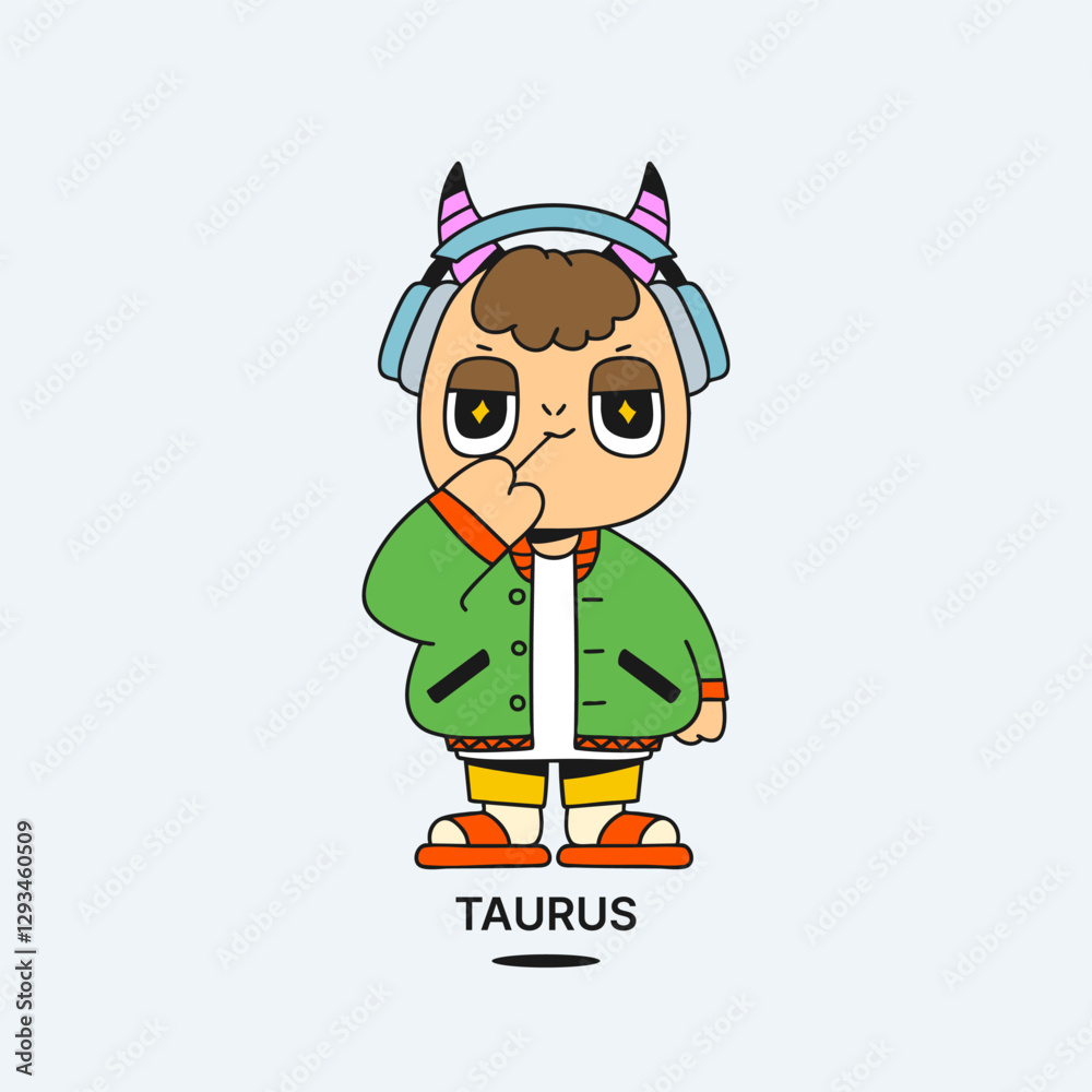 Naklejka premium Cute character zodiac sign Taurus. Mascot. Trendy vector illustration.