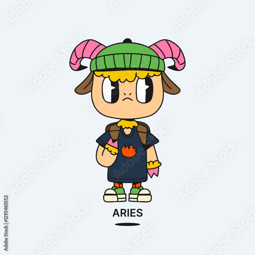 Cute character zodiac sign Aries. Mascot. Trendy vector illustration.