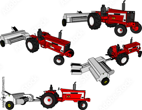 vector sketch silhouette illustration of a tractor vehicle cutting rice to facilitate harvesting 