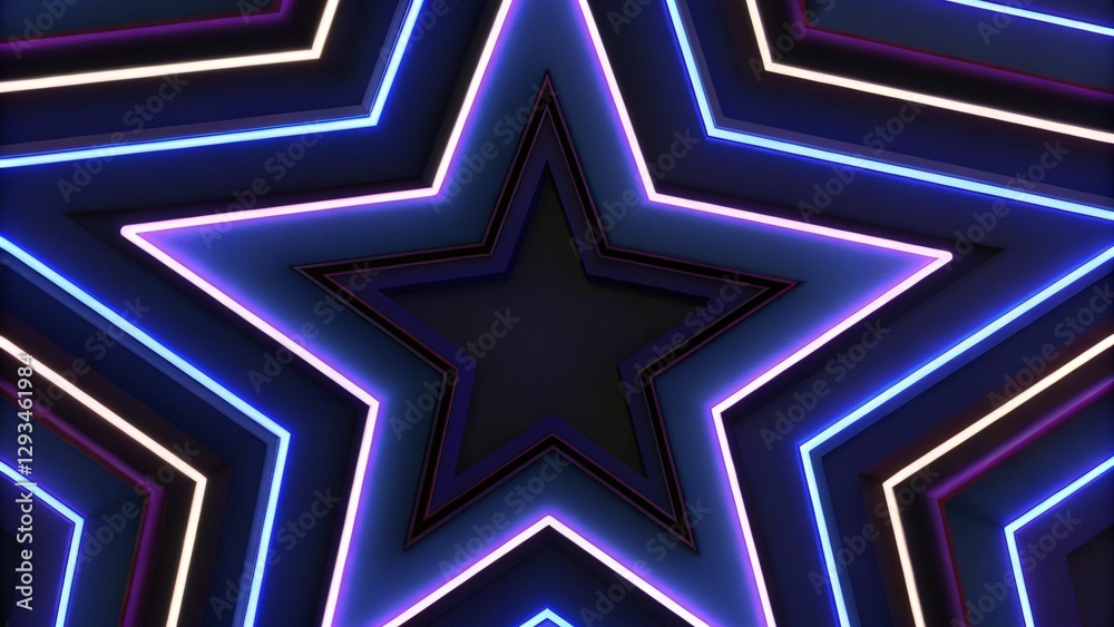3d render. Blue ultraviolet neon glowing stars abstract background. abstract neon background. glowing lines, portal, tunnel, virtual reality, abstract fashion background, violet neon lights 