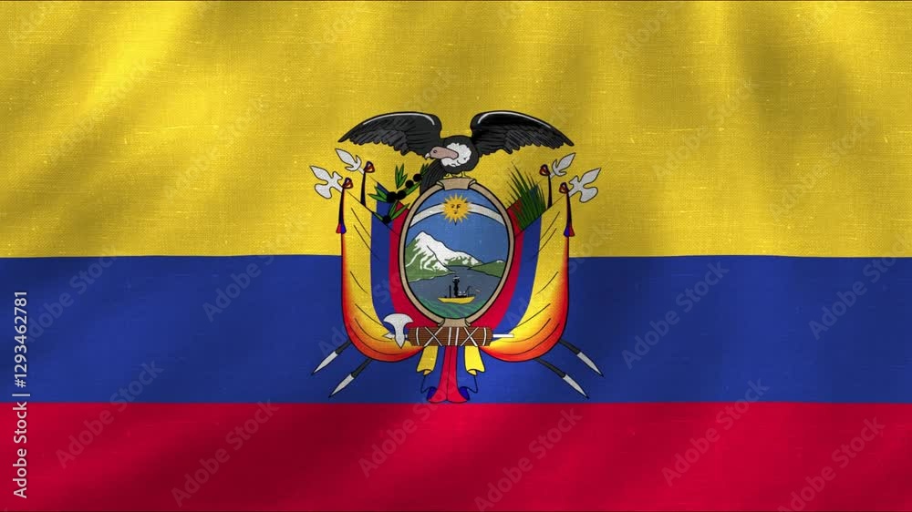 Ecuador flag animation wavy with fabric texture. 4K quality footage