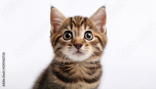 Playful Kitten Steals Hearts in High Contrast Portrait Against a Spotless Backdrop, Capturing the Joy and Mischief of Childhoods Best Friend.