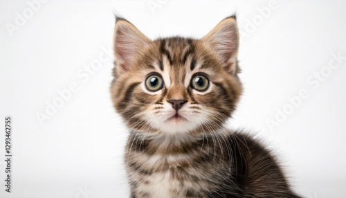 Playful and Adorable White Kitten in High Contrast Portrait, Showcasing Fluffy Fur and Expressive Eyes on a Neutral Background, Perfect for Digital Art, Home Decor, or Design Inspiration.