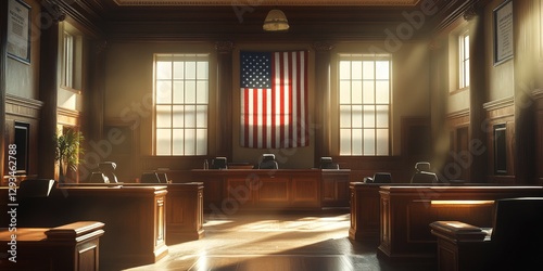 Wallpaper Mural Immigration courtroom with american flag hanging in background Torontodigital.ca