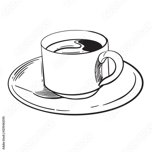 Espresso, Americano coffee cup, ink style, graphic or sketch style hand-drawn vector illustration. 