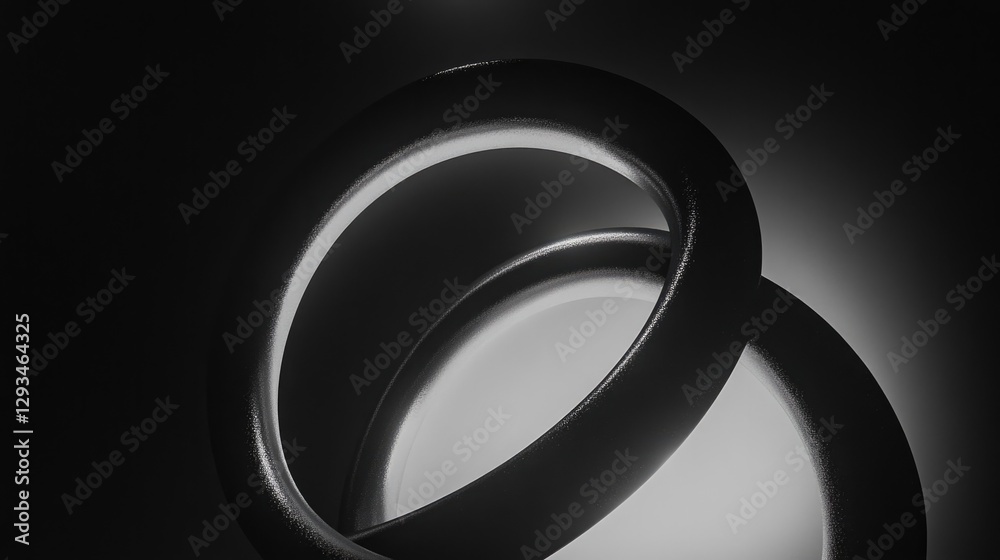 Intertwined rings create striking contrast, symbolizing unity an Intertwined rings create striking contrast, symbolizing unity an