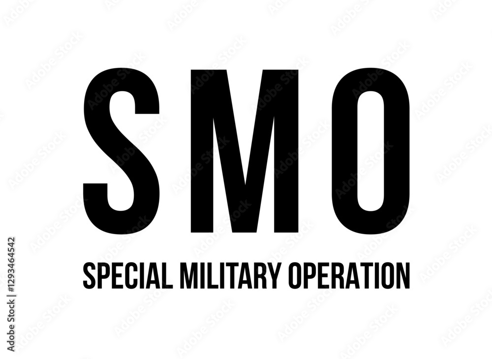 Fototapeta premium Special military operation vector isolated title word text black and white letters SMO abbreviation