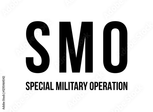 Special military operation vector isolated title word text black and white letters SMO abbreviation