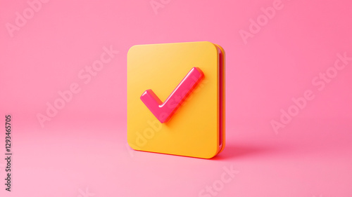 yellow folder with pink tick on pink background. 3D