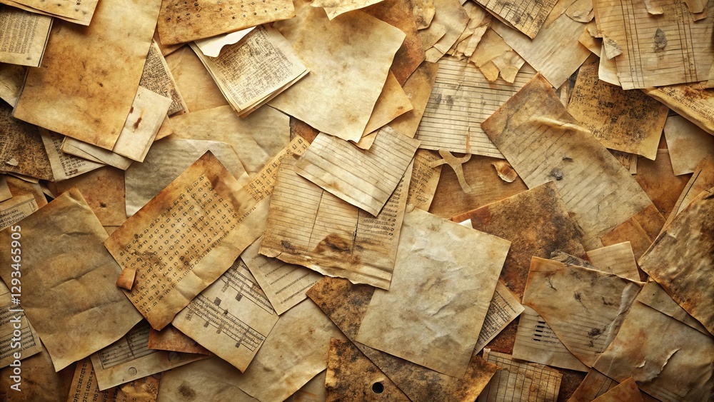 A Pile of Aged and Fragmented Papers Showing the Passage of Time and the Weight of History A Pile of Aged and Fragmented Papers Showing the Passage of Time and the Weight of History